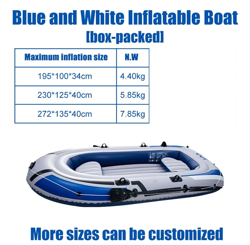 2-4 Person Inflatable Kayak Boat, Heavy Duty PVC Raft Canoe for Fishing Rafting Water Sports, Blue White & Yellow
