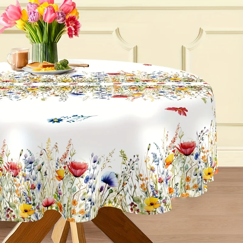 1 piece, round wildflower peach velvet tablecloth, wildflower themed party table cover, wedding bridal party table decoration