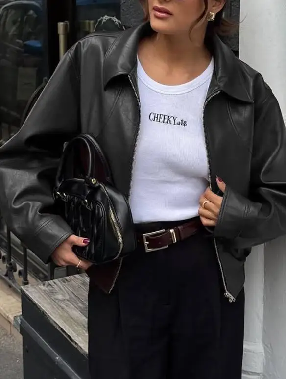 

Куртка с длинными рукавами в стиле отдыха и отпуска, кожаная куртка, осенне-зимняя мотоциклетная женская кожаная куртка в уличном стиле