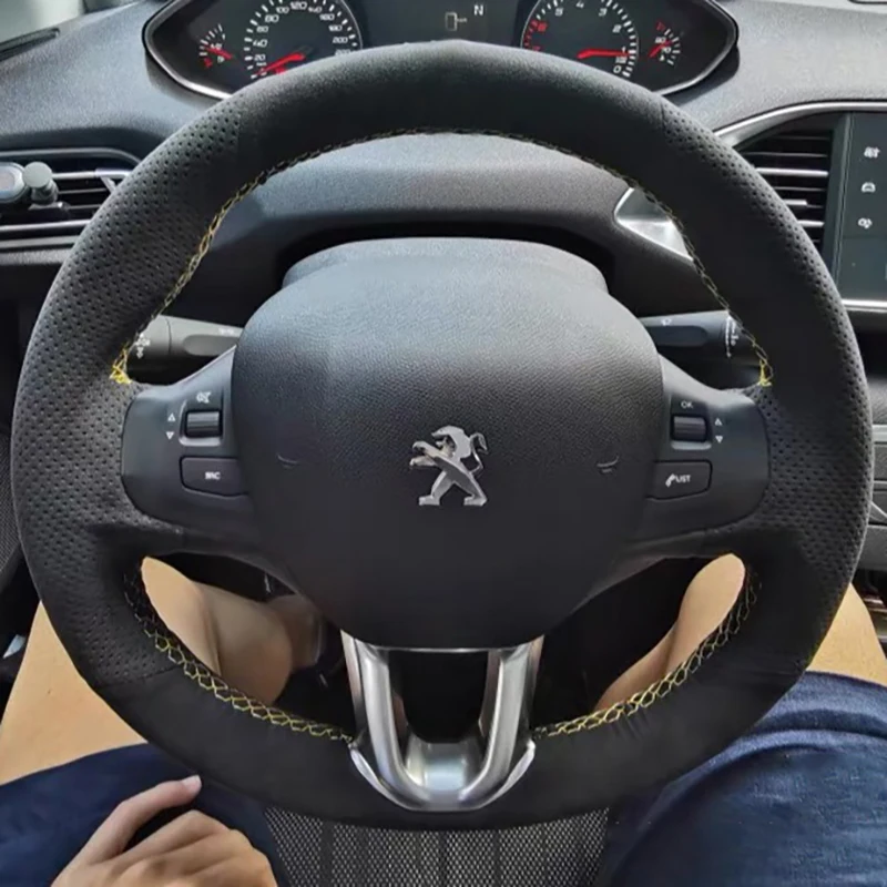 

Чехол на руль автомобиля для Peugeot 208 Peugeot 2008 2014-2018, сшитый вручную замшевый защитный чехол с оплеткой