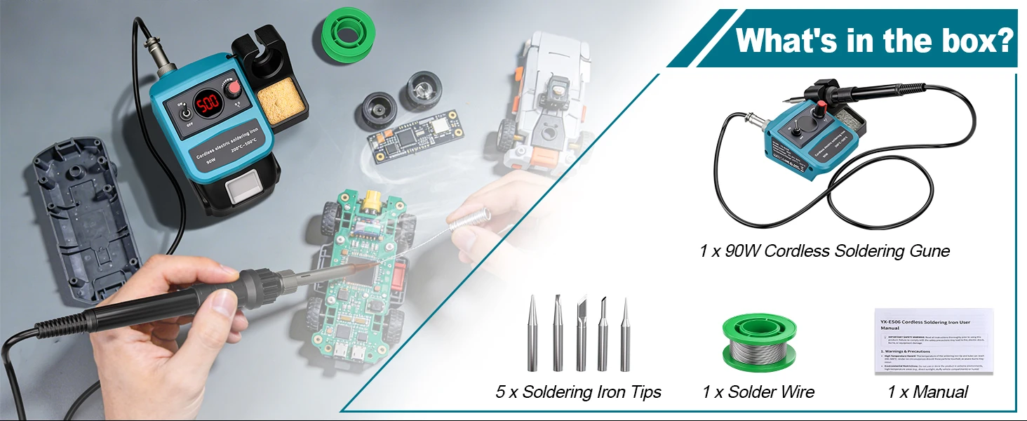 Für Makita 18V Akku-Lötkolben 90W, LCD-Digitalstation mit 5 Spitzen, 200-500 ° C für Elektronikreparatur – Detail 6