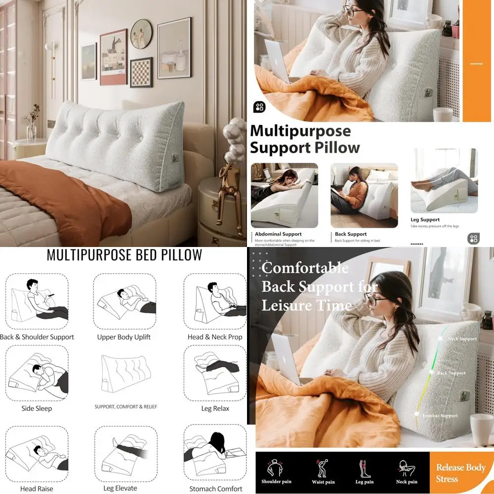 

Extra Large Wedge Headboard Pillow for Bed Back Support, XXL Size, Ideal for Sitting Up, Daybed Bolster Support Pillow