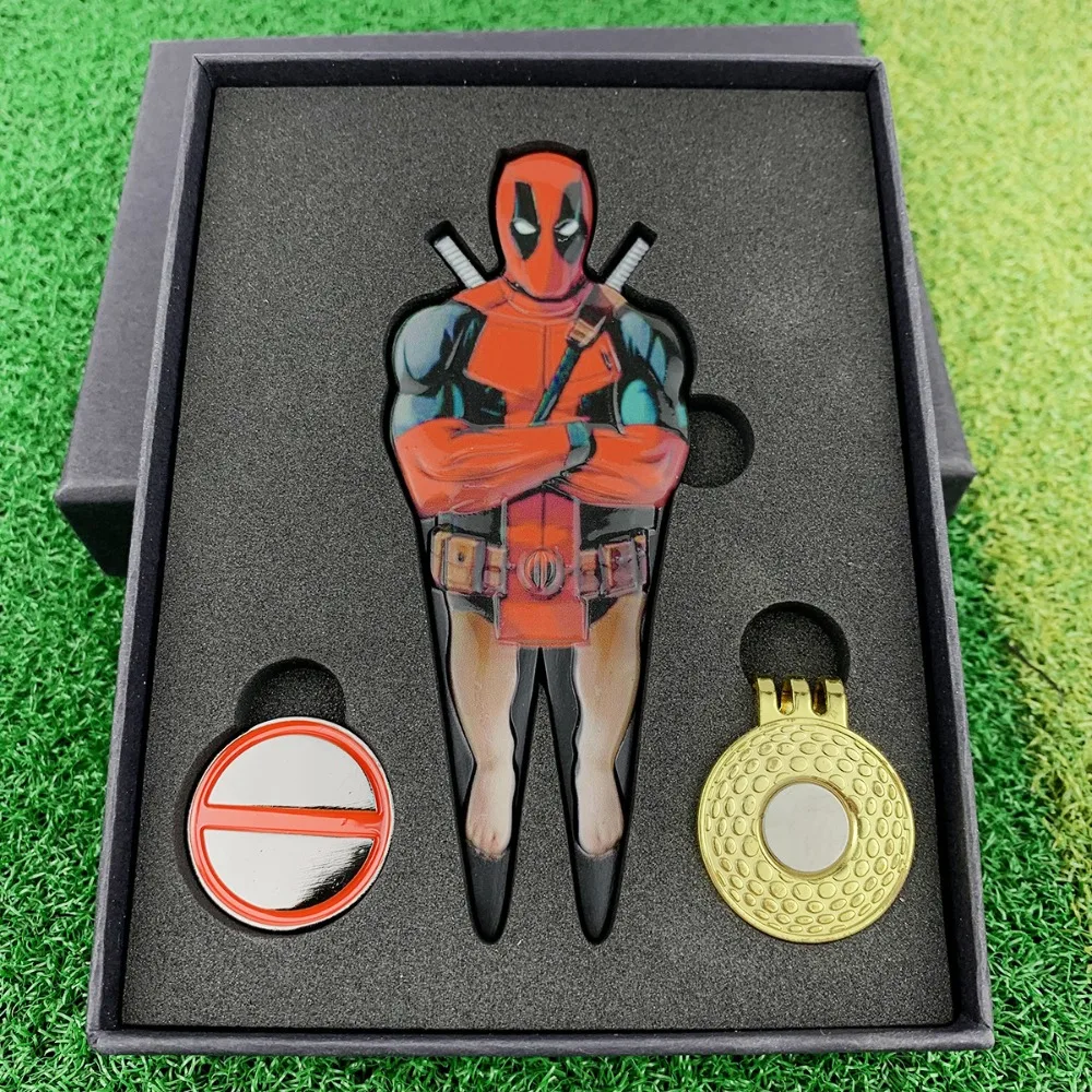 Creative Golf Superman Ball Fork Supplies Cartoon Magnetic Metal Cap Clip Green Repair Ball Fork Ball Mark Gift Box Set