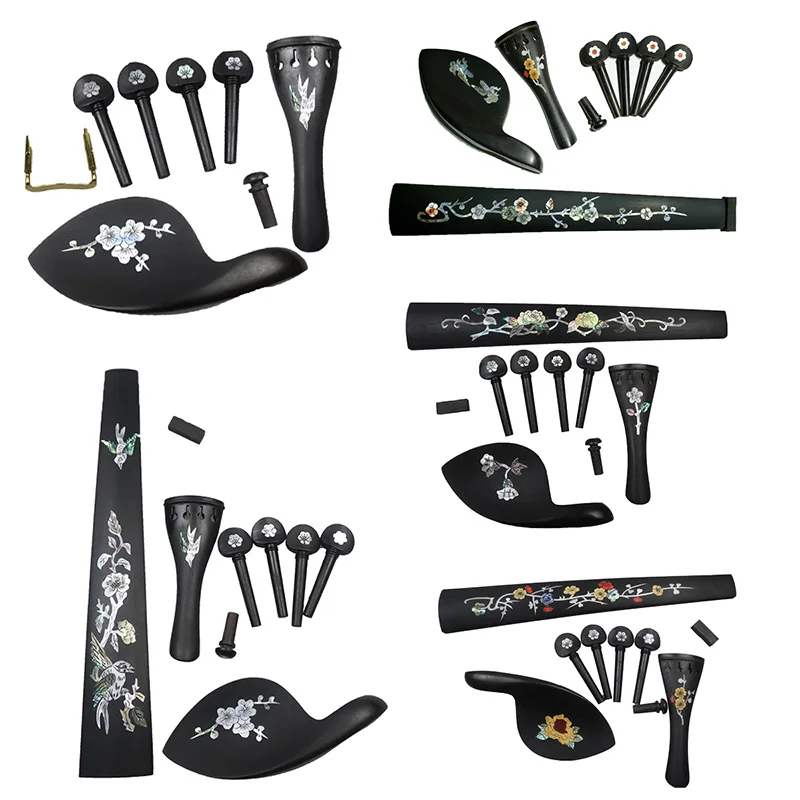 Outfit Violin Accessories Replacements Part Inlaid Pearl Shell Fiddle Fingerboard Fretboard Chinrest Tailpiece Pegs Endpin 4/4