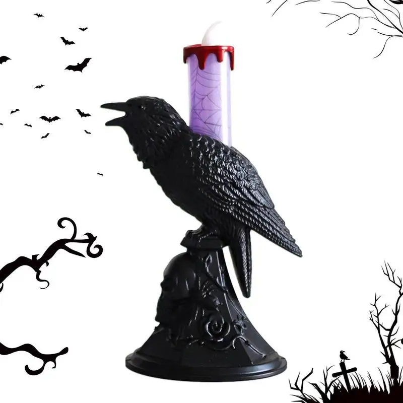 Gothic Crow Desk Lamp With Roses & Skulls High Quality Wear Resistant Spooky Gothic Crow Perching Home Decor For Halloween Party