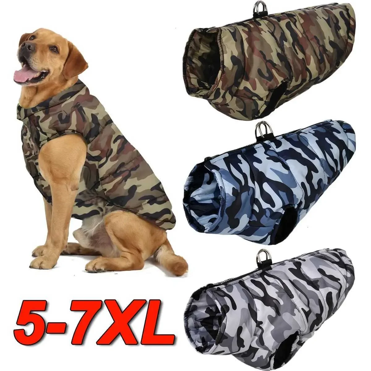 

Winter Dog Clothes Coat Waterproof Large Dogs 5-7XL Camouflage Print Warm Windproof Labrodor Golden Retriever Clothing Large