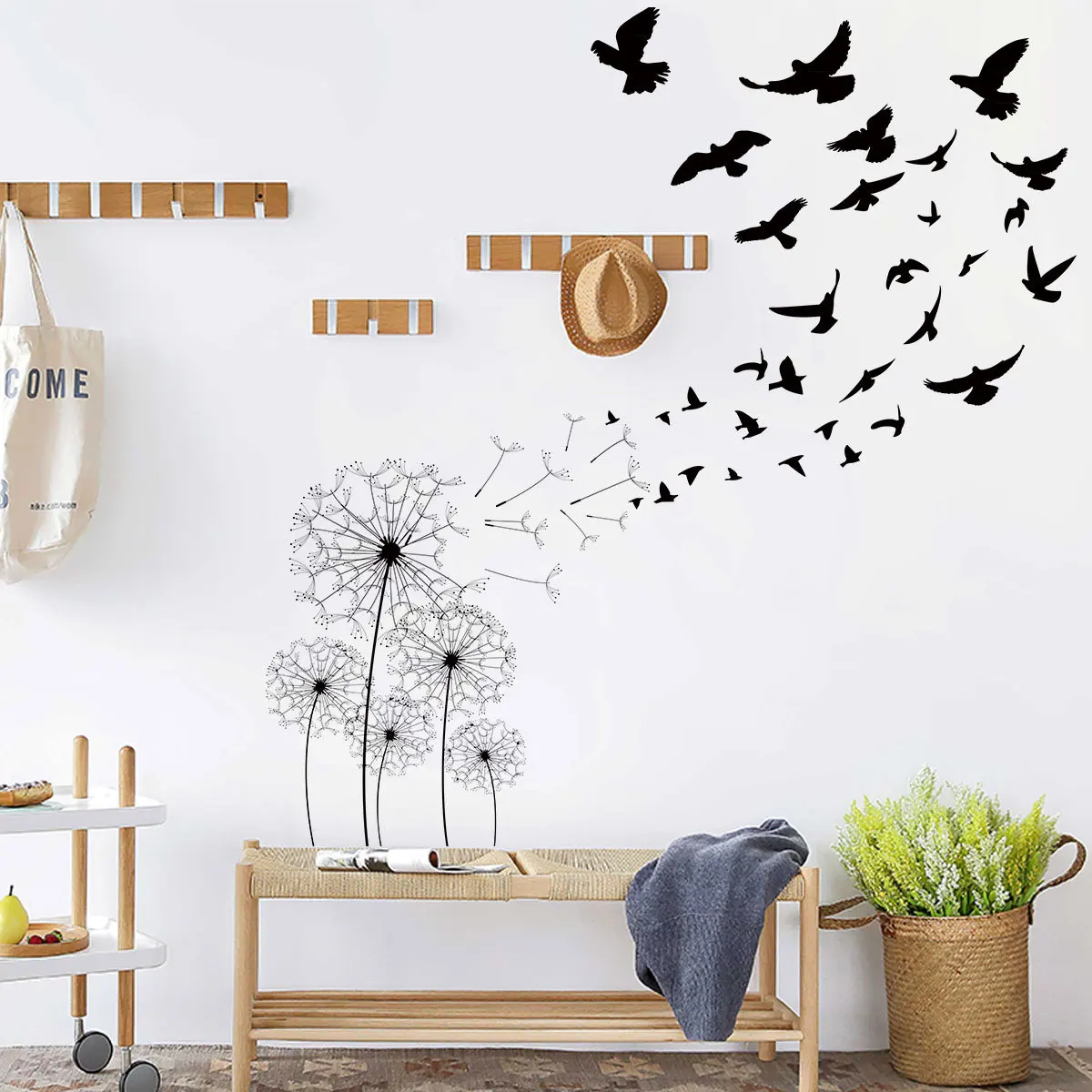 

Dandelion Swallow Wall Sticker Bedroom Living Room Background Wall Sticker Wholesale Removable Set of 4 Sheets