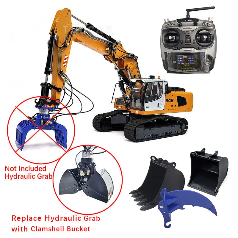 Toy MT 1/14 946-3 Hydraulic Tracked RC Excavator Painted Assembled Truck Digger Model with Metal Ripper Clamshell Bucket TH19587