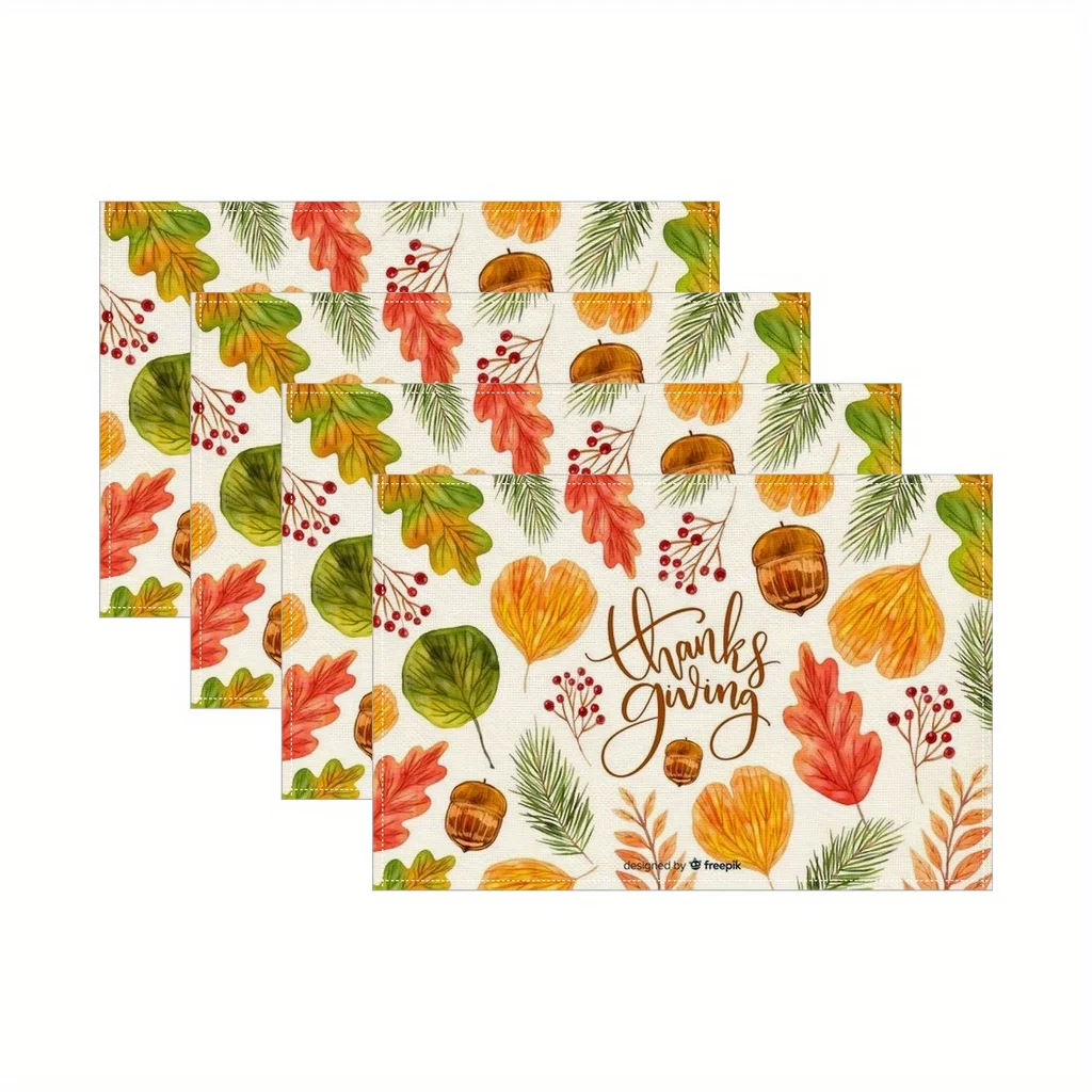 Set of 4pcs Thanksgiving Placemats, Designed with 