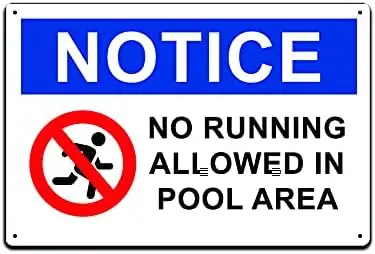JP's Parcels Tin Signs Home Wall Decor - Metal Sign 12 x 8 in. Notice No Running Allowed in Pool Area