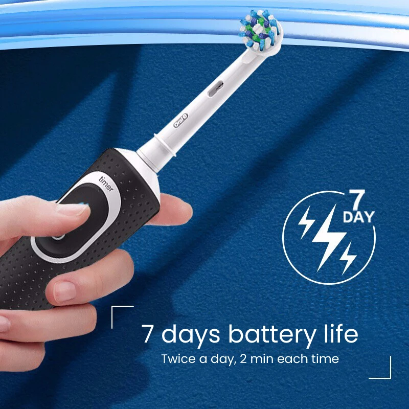 Oral B D100 Rechargeable Toothbrush for Adult Cross Action Clean Tooth 2D Rotation Vitality Electric Toothbrush Timer Waterproof