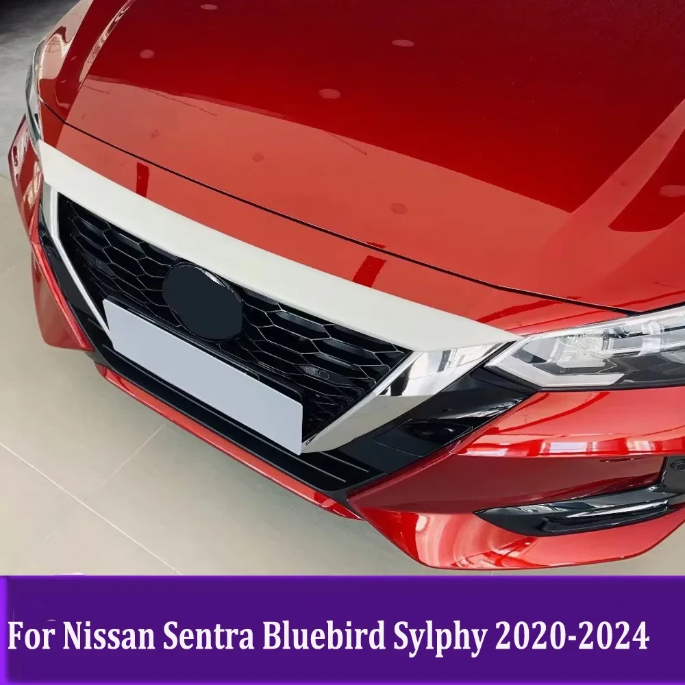 

Chrome Front Engine Machine Grille Hood Cover Trim For Nissan Sentra Bluebird Sylphy 2020 2021 2022-2024 Exterior Car Styling
