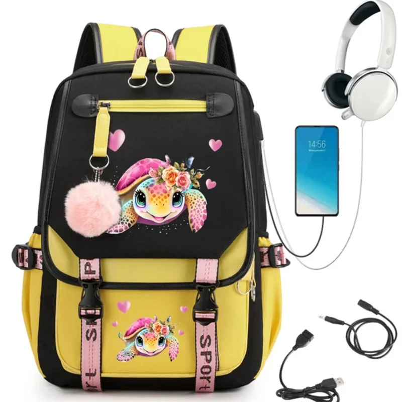 Watercolor Sea Turtle Print Cute Cartoon School Bag for Student Teens Bookbag Anime Laptop Teenager Backpack