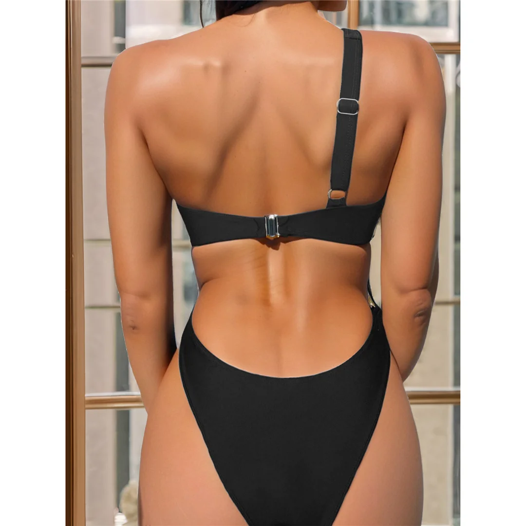 S - XL Asymmetrischer Badeanzug mit Leoparden-, Punkt- und Blumenmuster für Damen, einteiliger Badeanzug, One-Shoulder-Badeanzug, Badebekleidung, Badeanzug V8526 – Detail 7