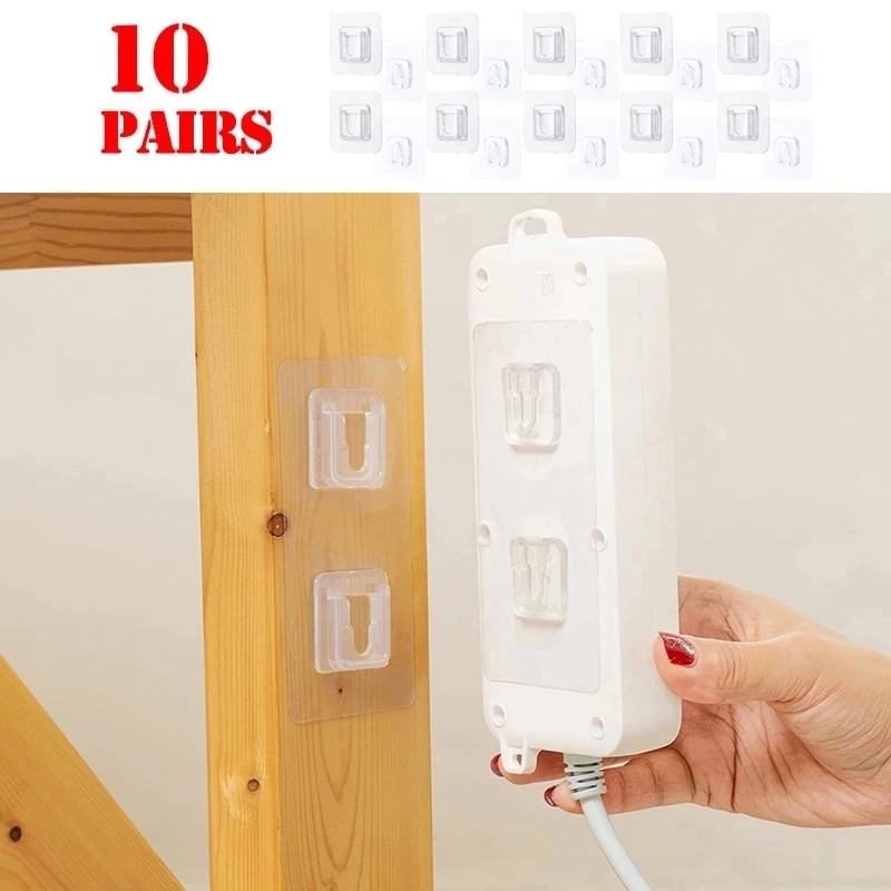 10PCS Cable Organizer Clips Double-Sided Adhesive Wall Hooks Hanger Strong Transparent Suction Cup Wall Holder For Kitchen