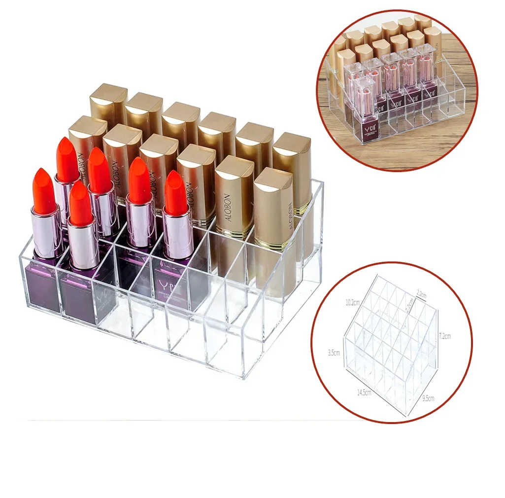 

Acrylic Lipstick Storage Box 24 Grid Makeup Organizer Box Lipstick Nail Polish Display Stand Girl Gift Cosmetic Organizer Box