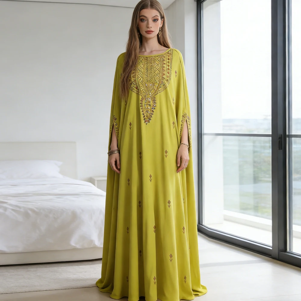 

Embroidery Abaya Dubai Kaftan Eid Djellaba Women Muslim Dress Sequin Jalabiya Morocco Caftan Turkey Robe Islam Clothing Vestidos