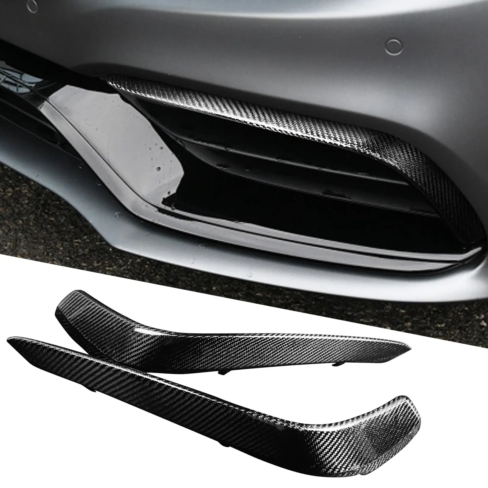 For Mercedes Benz W205 C205 C63 AMG 4DOOR 2 DOOR 2015-2021 Carbon Front Bumper Fin Canards