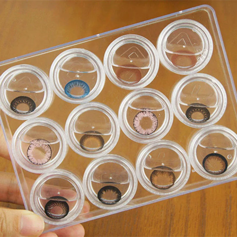 Caja de lentes de contacto portátil, contenedor pequeño y encantador, bolsa transparente para gafas, estuche de almacenamiento para remojo, 12 rejillas