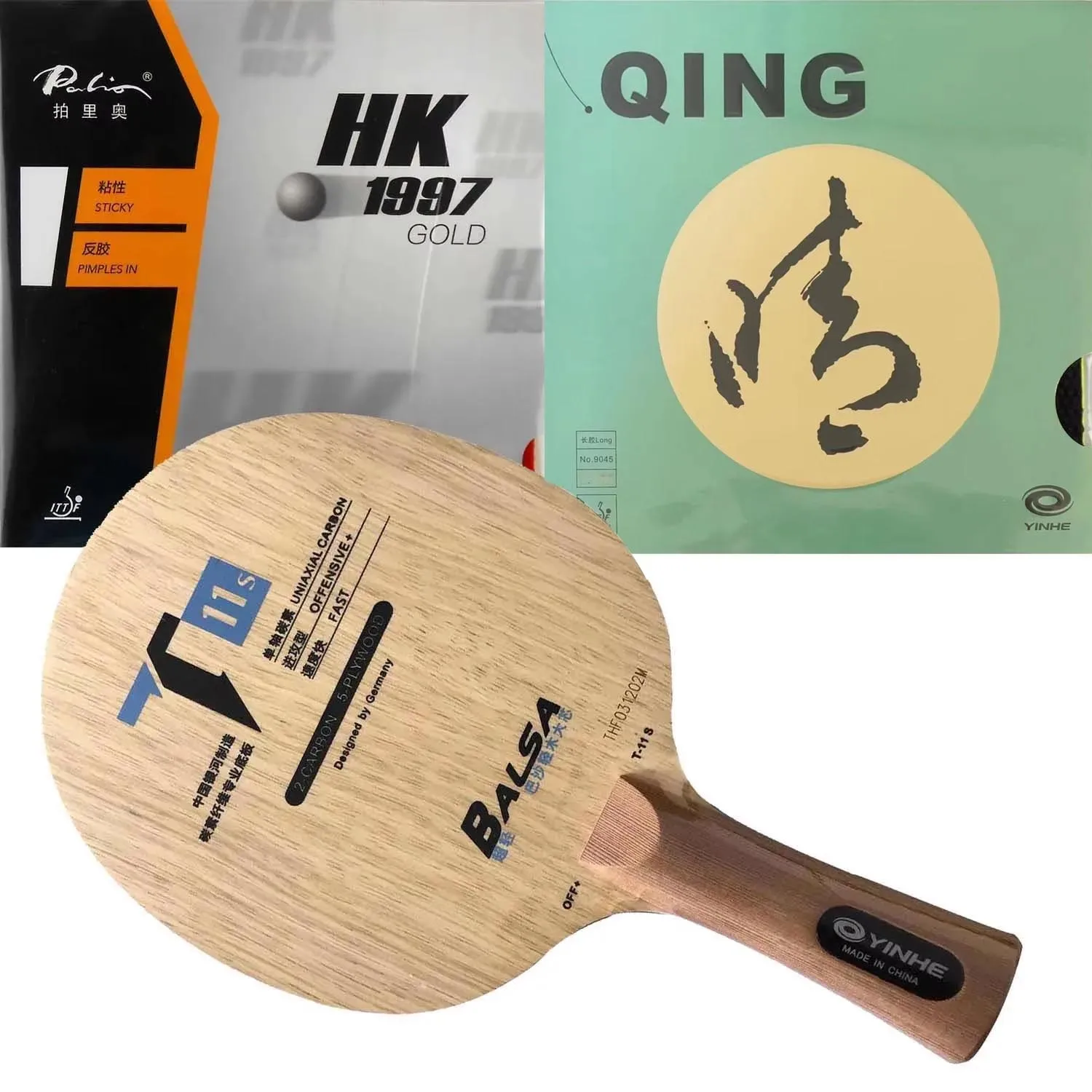 pro-combo-racket-yinhe-t-11-t-11-t11s-pingpong-blade-with-yinhe-qing-and-palio-hk1997-gold-table-tennis-rubber