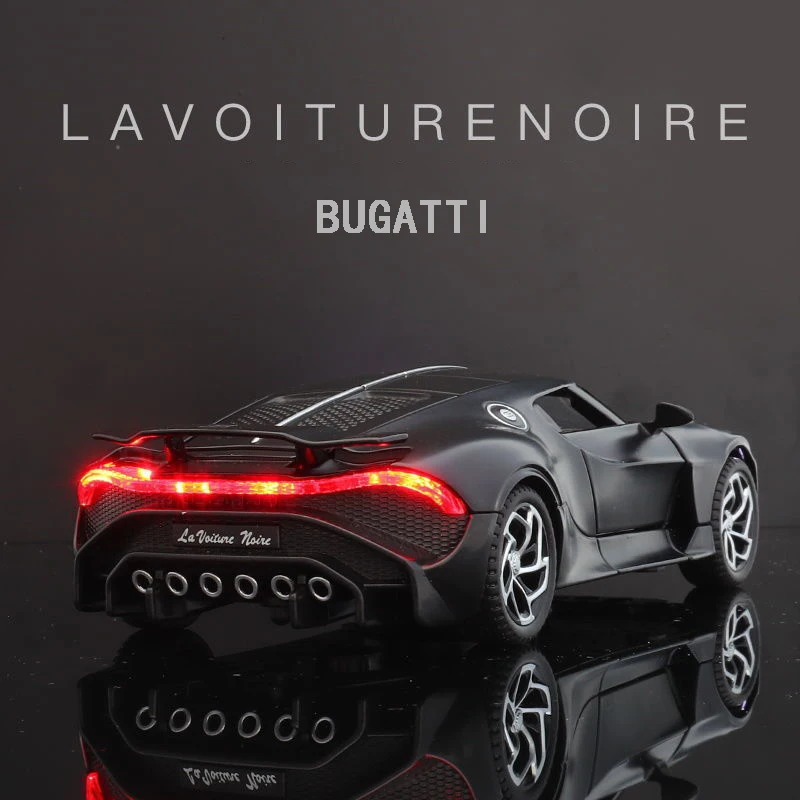 1:32 bugatti la voiture noire carro esportivo diecast liga de metal modelo carro som luz puxar para trás coleção crianças brinquedos presentes a126