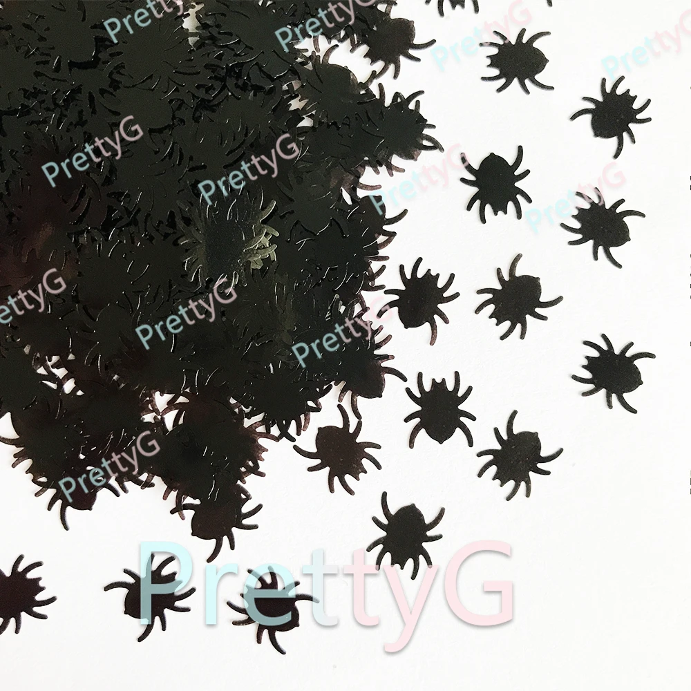 PrettyG Wholesale Spiders Glitter Sequins Halloween Glitter Shapes Black White Spider Glitter For Resin Nail Art DIY Decoration