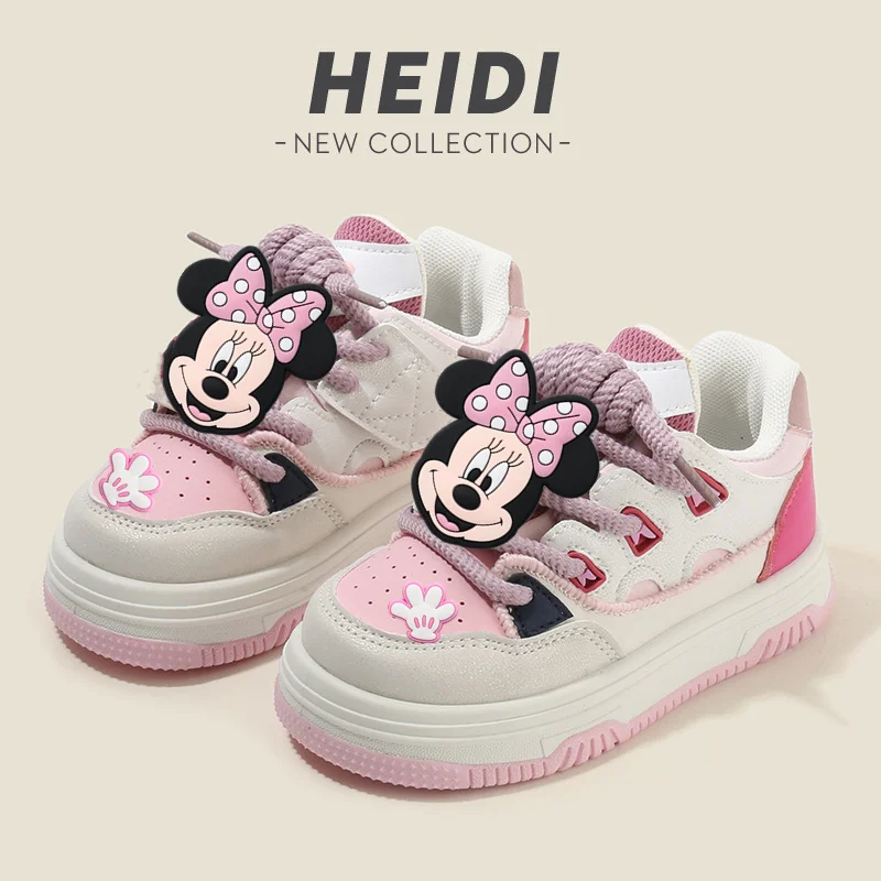 

Disney Minnie Mouse Children Sports Shoes 2025 Spring Autumn New Girl Casual Shoes Cartoon Boy Board Toddler Shoes Light Baby