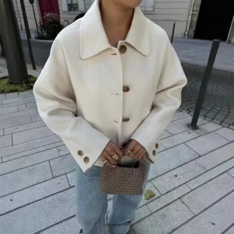 

Fall 2025 New Women's Retro Loose Casual Lapel Long Sleeve Single Breasted Tweed Jacket