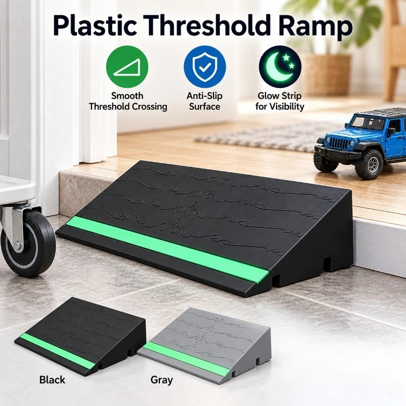 Plastic Threshold Ramp 1PC Indoor Doorway Slope Mat Anti Slip Glow Strip for Toy Cars Small Wheels Black or Gray Home