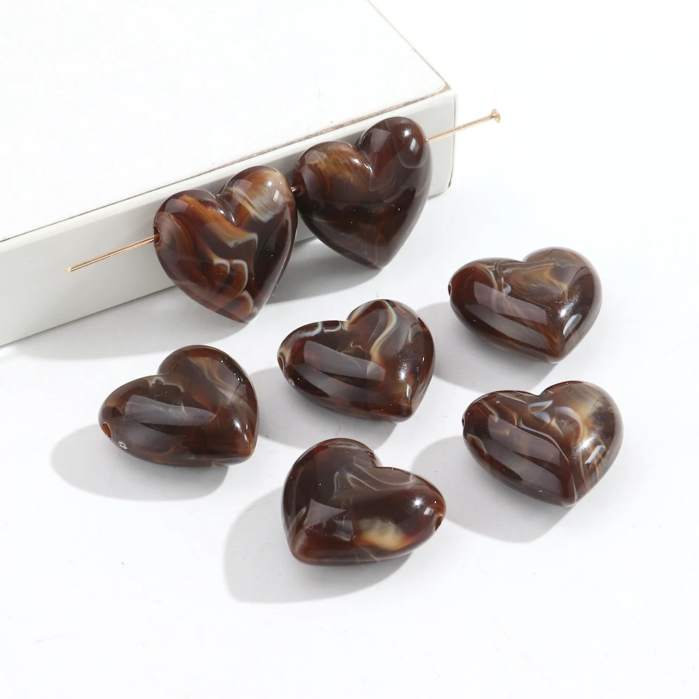 15 stks/partij Marmering Kleurrijke Acryl Hart Perzik Kralen Leuke Liefde Losse Spacer Bead DIY Armbanden Ketting Sieraden Accessoires