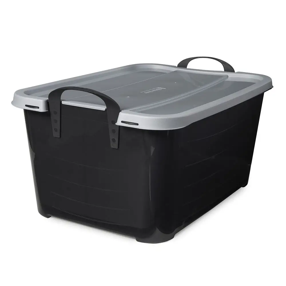 

24 Pack Heavy Duty Stackable Storage Bin, 55 Quart Home Organizer, Versatile Lightweight Locking Bins with Carrying Handles, Bl