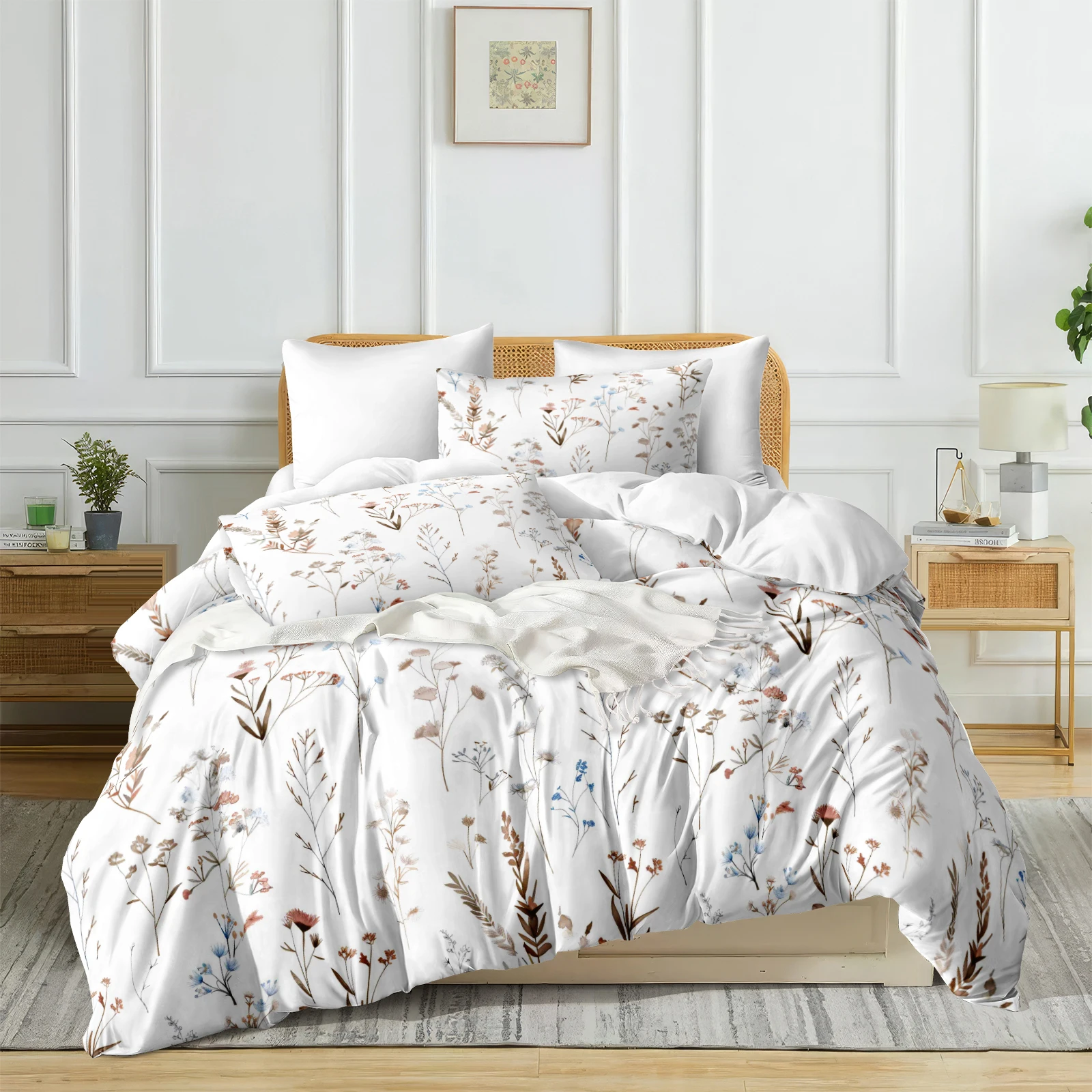 White Flower Duvet Cover Botanical Bedding Set Girls Home Decor Bedding Set Boho Cottage Bedding Set Home Textiles