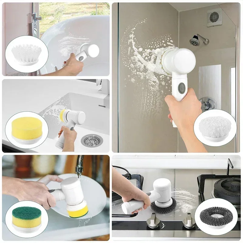 New Electric Spin Scrubber,Bathroom Cleaning Brush Power Scrubber with 5 Replaceable Brush Heads, 5 in 1 Electric Cleaning Brush image 6