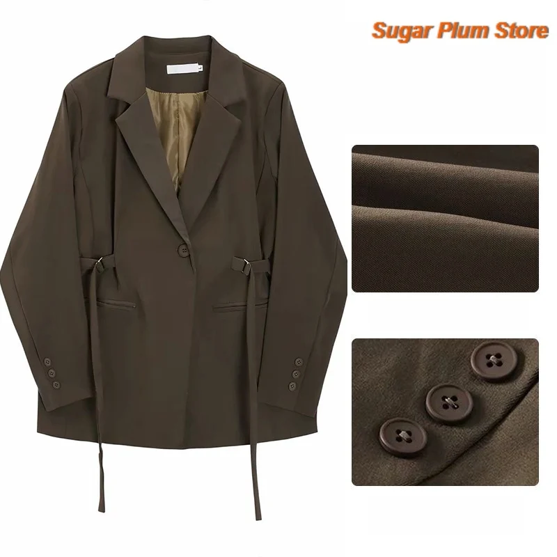 Spring and Autumn Retro Casual Small Suit Female Korean Version of Tie-up Niche Waist Show Skinny Suit Jacket Personality Trend.
