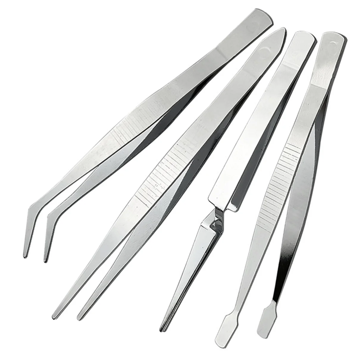 A002 4PCS Precision Tweezers Set Thickened Stainless Steel Dressing Straight Bent Clip Tool for Electronics Repair Soldering