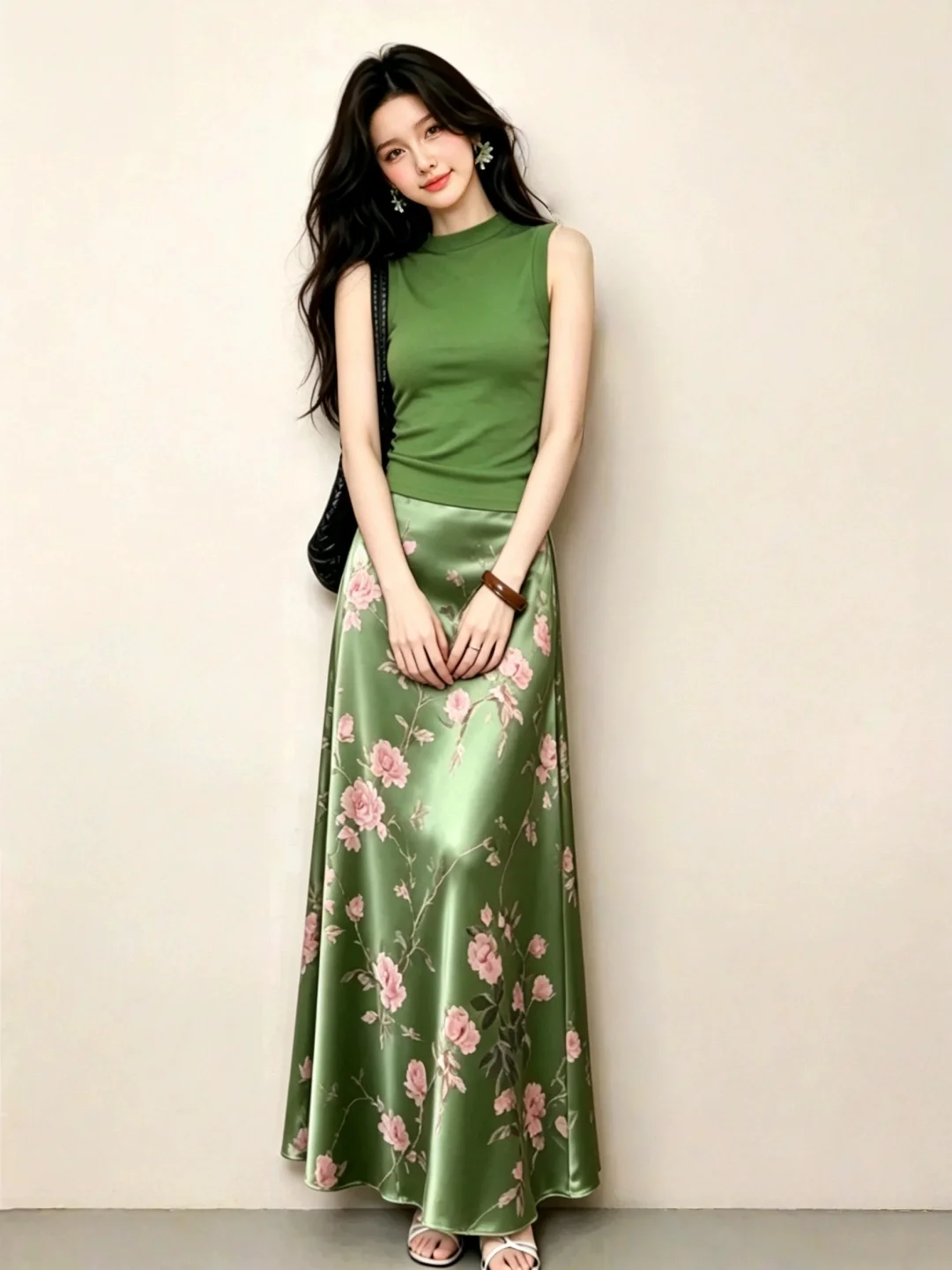 Printed Wrap Skirt - plus Size Women's Green Floral Print