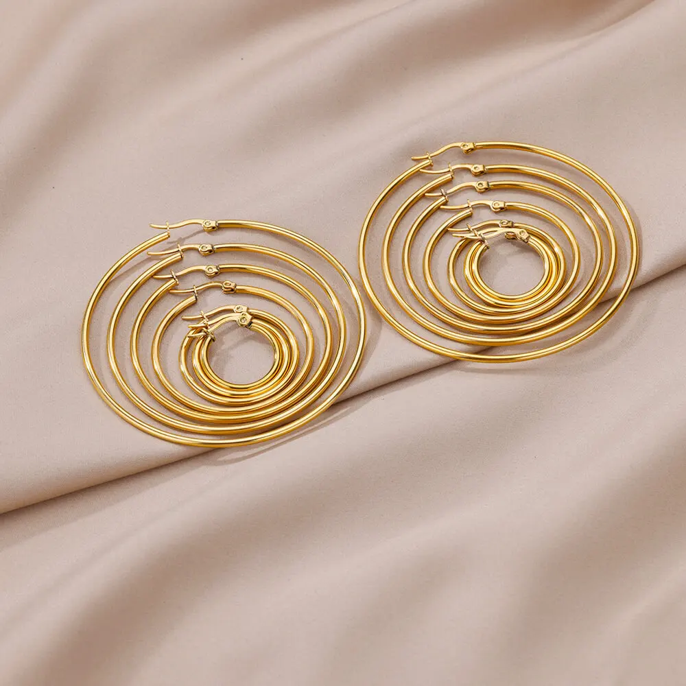 Stainless Steel Earrings for Women Girls Gold Color Classic Circle Hoop Earrings 2024 Trend New in Femme Jewelry Christmas Gift