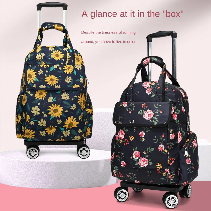 Roller Suitcase Short-distance Boarding Universal Pull Rod Backpack Portable Folding Handbag Backpack Universal Wheel