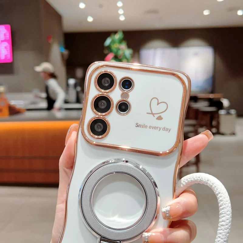 

Magsafe Magnetic Ring Bracket Heart Phone Case for Samsung Galaxy S22 S23 Ultra S24 S25 Plus FE Protective Case Charm Lanyard