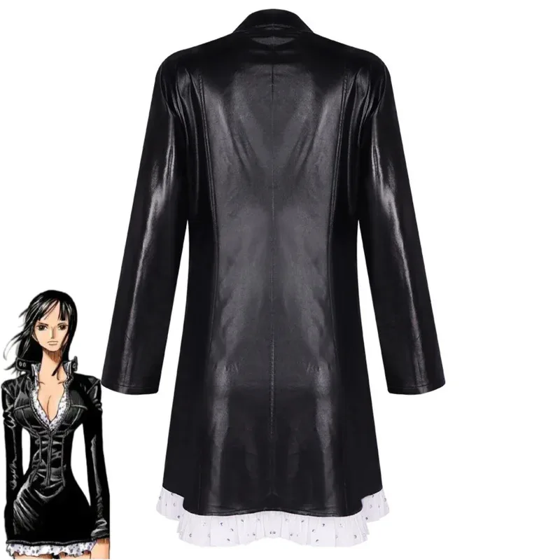 Disfraz de CyAnime Nico Robin, disfraz de Miss Allsunday, uniforme negro de PU, vestido de manga larga para mujer, traje Sexy de fiesta de cumpleaños y Carnaval