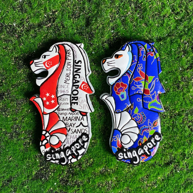 

3D Resin Fridge Magnet - Singapore Themed - Marina Bay Sands and Tiger Motif - Vibrant Colors and Detailed Design