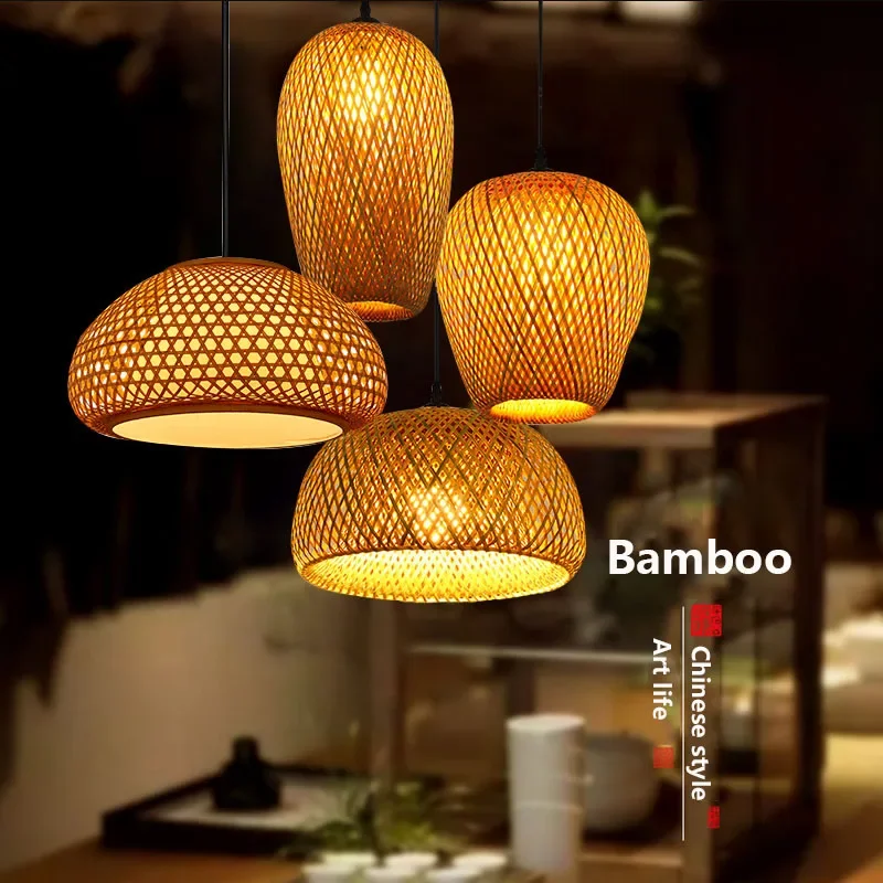 Retro Bambus Weben Kronleuchter Lampe hängen LED Decken leuchte Weiden leuchten Rattan gewebte Drop light für Home Schlafzimmer Dekore