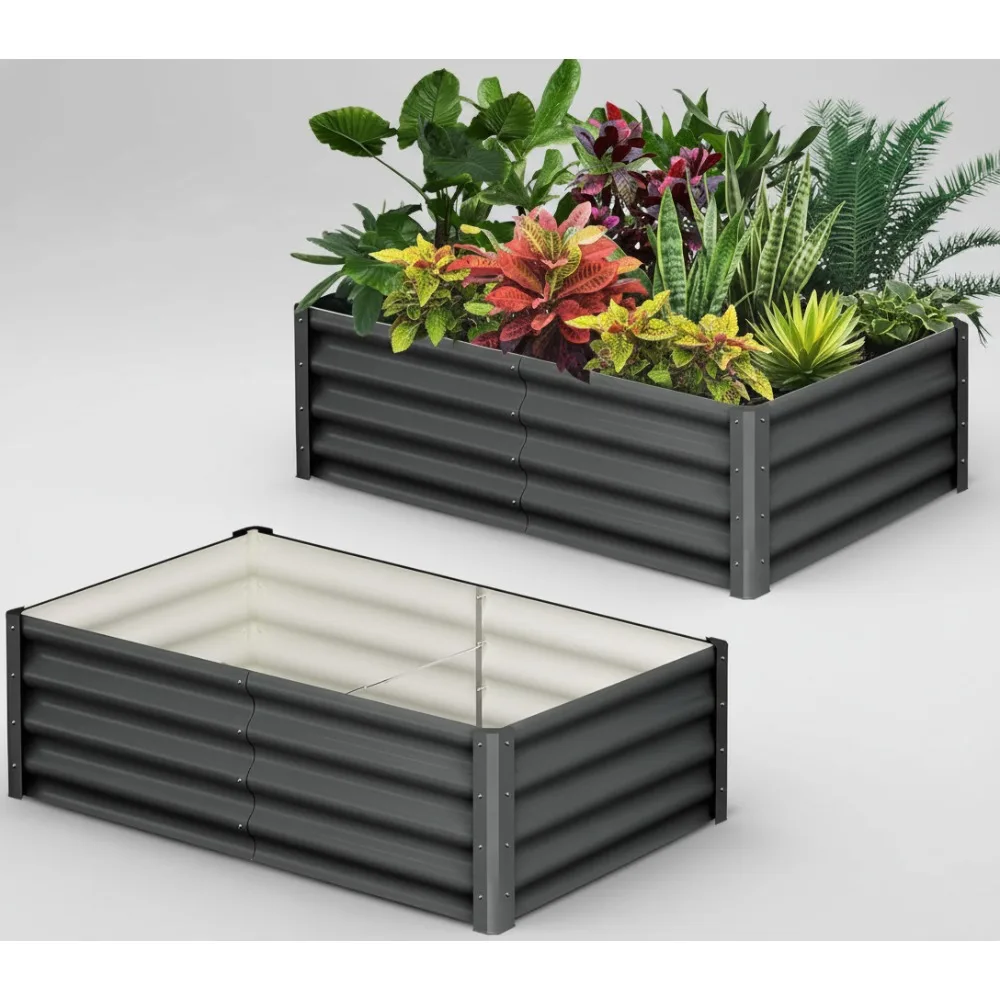 

Large Galvanized Raised Garden Bed 6x3x1FT Outdoor Planter Box with Safety Edge & Gloves for Vegetables Flowers