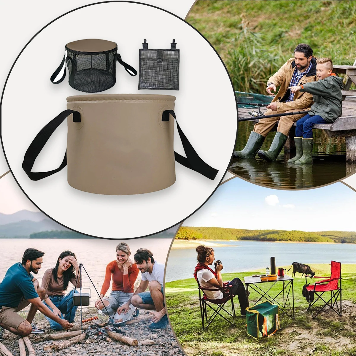 

Foldable Bucket Portable Wash Basin Large Capacity Water Container, Lightweight Sturdy for Outdoor Camping Fishing Car Washing