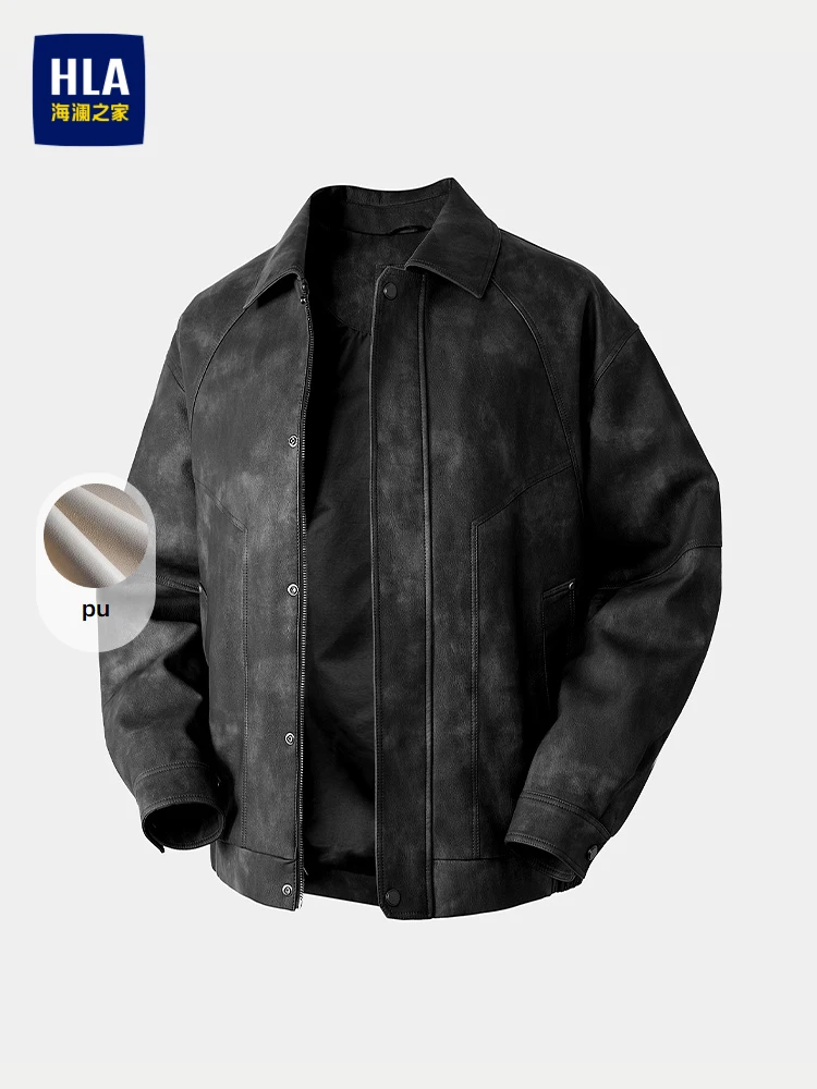 Fashionable Floral Pattern PU Leather Jacket Men's Simple Business Style Autumn New Arrivals HLA  Home Standard Fit