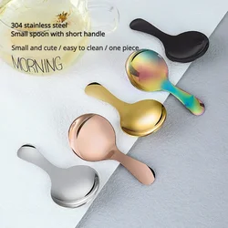 Cute 304 Stainless Steel Short Handle Round Head Spoon Baby Ice Cream Dessert Spoon Creative Mini Tea Spoon Kitchen Accessories