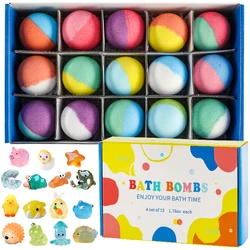 Bath Bombs for Kids with Surprise Inside, 15 Pack Kids Bath Bombs Gift Set, Natural Organic Kids Bubble Bath Fizzy with Bath Toy