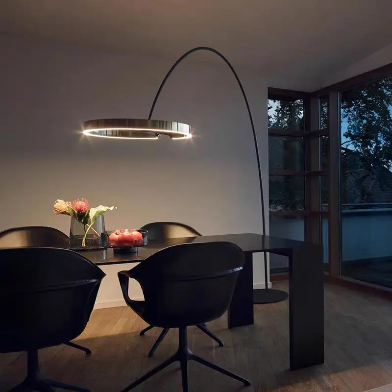 Italian arc floor lamp gold black LED Fishing ring Light Creative Loft Living Room Bedroom Sofa Corner dinner Standing Lamp