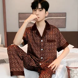 Lisacmvpnel-Pijama de satén para hombre, conjunto de dos piezas de seda de hielo, ropa de dormir para primavera y otoño