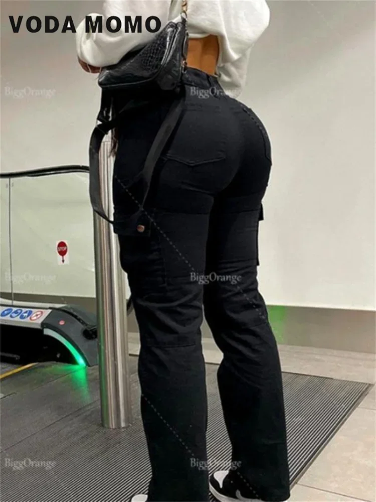 Pantalon Baggy décontracté, Slim, Vintage, Y2k, Streetwear, élastique, jambes larges, mode, jean, jambe droite, Cargo, taille haute pour femmes
